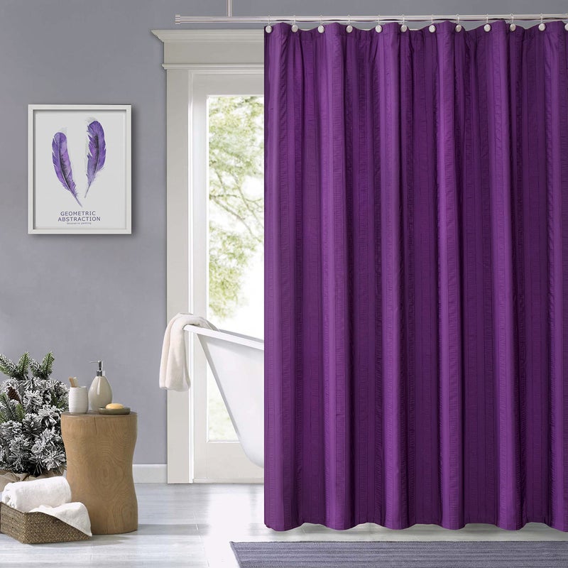 Central Park Purple Shower Curtains Gathered Stripe Seersucker Puckered Ruffle Decorative Pattern for Modern Elegant Bathroom Spa Hotel with Buttonholes 70"x72", Not Waterproofï¼ŒAubergine - Image 2